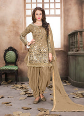Beige Mirror Work Punjabi Suit