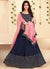 Navy Blue Golden Block Printed Georgette Lehenga Choli