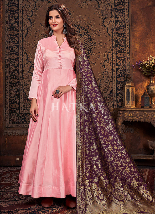 Benzer baby-pink cotton silk anarkali suit|WO-LS-186 – Benzerworld