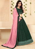 Dark Green Golden Block Printed Georgette Lehenga Choli