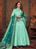 Sea Green Two Tone Silk Embroidered Anarkali Suit