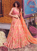 Pinkish Peach Digital Printed Designer Chinon Lehenga Choli