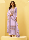 Lavender Embroidered Designer Palazzo Suit