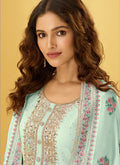 Misty Teal Designer Palazzo Suit In UK