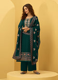 Dark Green Embroidered Designer Pant Style Suit 