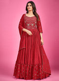 Crimson Red Multi Embroidery Festive Anarkali Suit