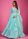Sky Blue Multi Embroidery Festive Anarkali Suit