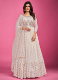 Pearl White Multi Embroidery Festive Anarkali Suit