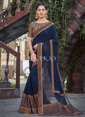Blue And Brown Traditional Silk Saree