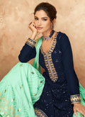Blue And Sea Green Sharara Suit In Canada