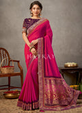 Red And Maroon Zari Embroidery Silk Saree