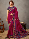 Magenta And Purple Zari Embroidery Silk Saree