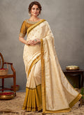 Cream And Yellow Zari Embroidery Silk Saree