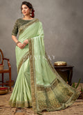 Olive Green Zari Embroidery Silk Saree 