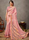 Baby Pink Sequence Embroidery Satin Silk Saree
