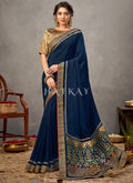 Blue And Copper Zari Embroidered Satin Silk Saree