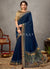 Blue And Copper Zari Embroidered Satin Silk Saree