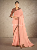 Soft Peach Paisley Printed Silk Tissue Saree