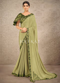 Olive Green Digital Printed Silk Georgette Saree