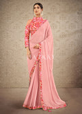 Blueh Pink Digital Printed Chiffon Silk Saree