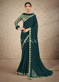 Dark Green Digital Printed Silk Georgette Saree