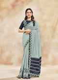 Blue Two Tone Embroidered Party Wear Saree