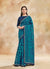 Turquoise Mirror Embroidered Party Wear Saree
