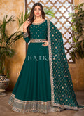 Green And Gold Embroidered Gorgette Anarkali Suit