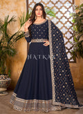 Blue And Gold Embroidered Gorgette Anarkali Suit