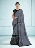Grey Black Sequence Embroidered Festive Saree