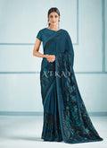 Turquoise Blue Sequence Embroidered Festive Saree