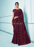 Deep Maroon Sequence Embroidered Festive Saree