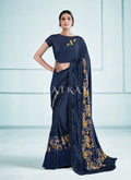 Blue Golden Embroidered Festive Saree