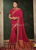 Magenta Pink Embroidery Traditional Crepe Silk Saree