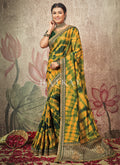 Green And Yellow Embroidery Traditional Satin Silk Saree