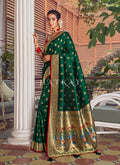 Green And Red Traditional Embroidered Silk Saree