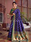 Blue And Green Traditional Embroidered Silk Saree