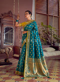 Blue And Yellow Traditional Embroidered Silk Saree