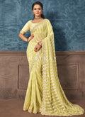 Yellow Mirror Work Embroidery Party Wear Saree