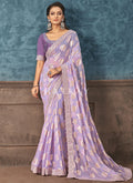 Light Purple Mirror Work Embroidery Party Wear Saree
