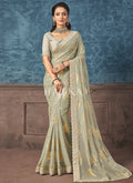 Pale Green Mirror Work Embroidery Party Wear Saree