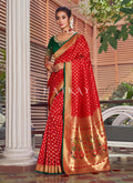 Red And Green Traditional Embroidered Silk Saree