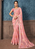 Soft Pink Mirror Work Embroidery Party Wear Saree