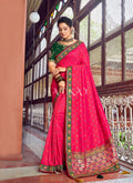 Hot Pink Multi Embroidered Traditional Silk Saree