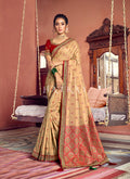 Golden Beige Multi Embroidered Traditional Silk Saree