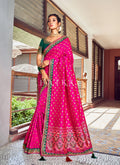 Pink Multi Embroidered Traditional Silk Saree