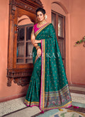 Dark Green Multi Embroidered Traditional Silk Saree
