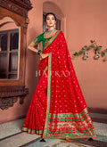 Red Multi Embroidered Traditional Silk Saree