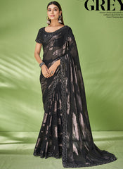 Black Designer Georgette Embroidered Festive Saree