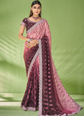 Wine Designer Georgette Embroidered Festive Saree